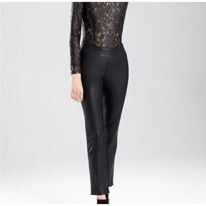 NEW Josie Natori Womens 8 Faux Leather Pants Black Straight Leg Minimalist‎
